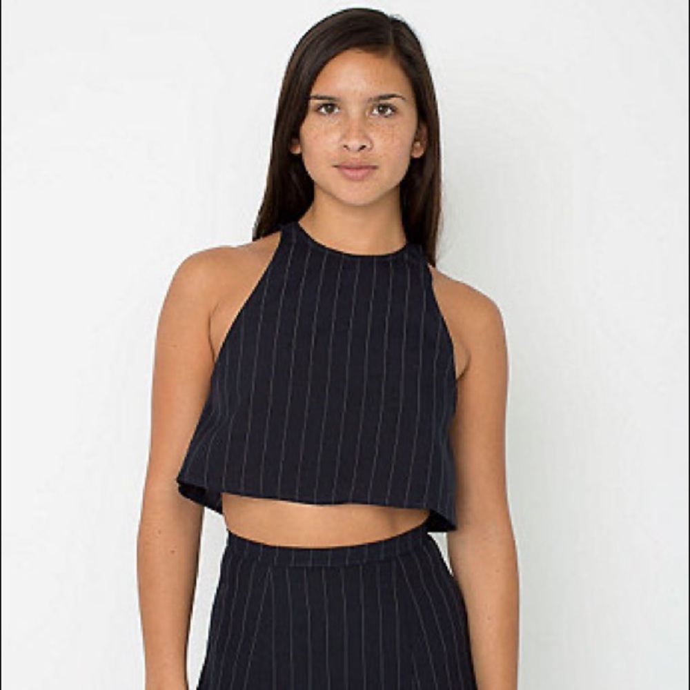 American Apparel pin stripe crop top tank with open back